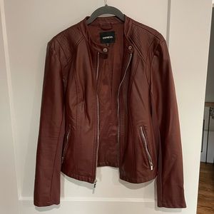 Express Faux Leather Moto Jacket in Burgundy
